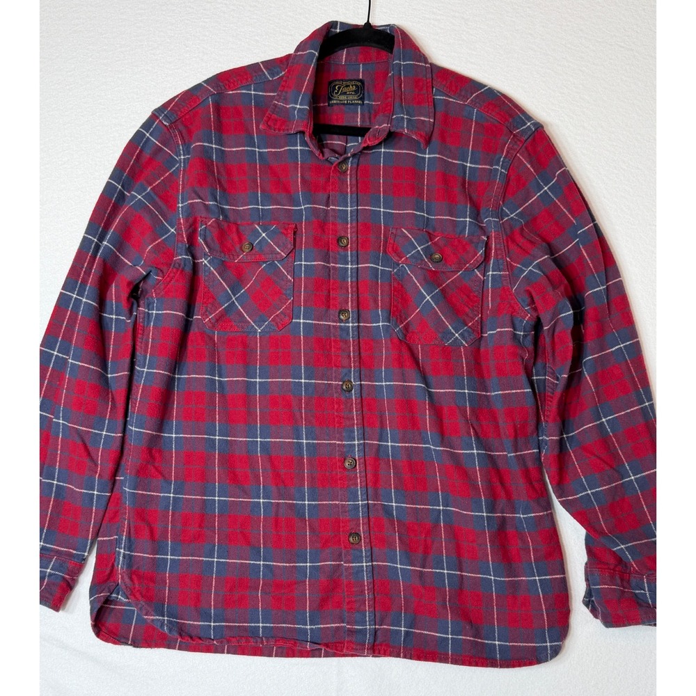 Jachs Mfg Mens Red Blue Plaid Long Sleeve‎ Heritage Flannel Shirt XL